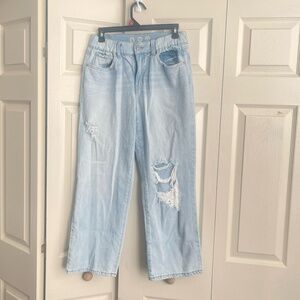 Rewash women's light blue cotton wide-leg ripped pants denim jeans.  #265